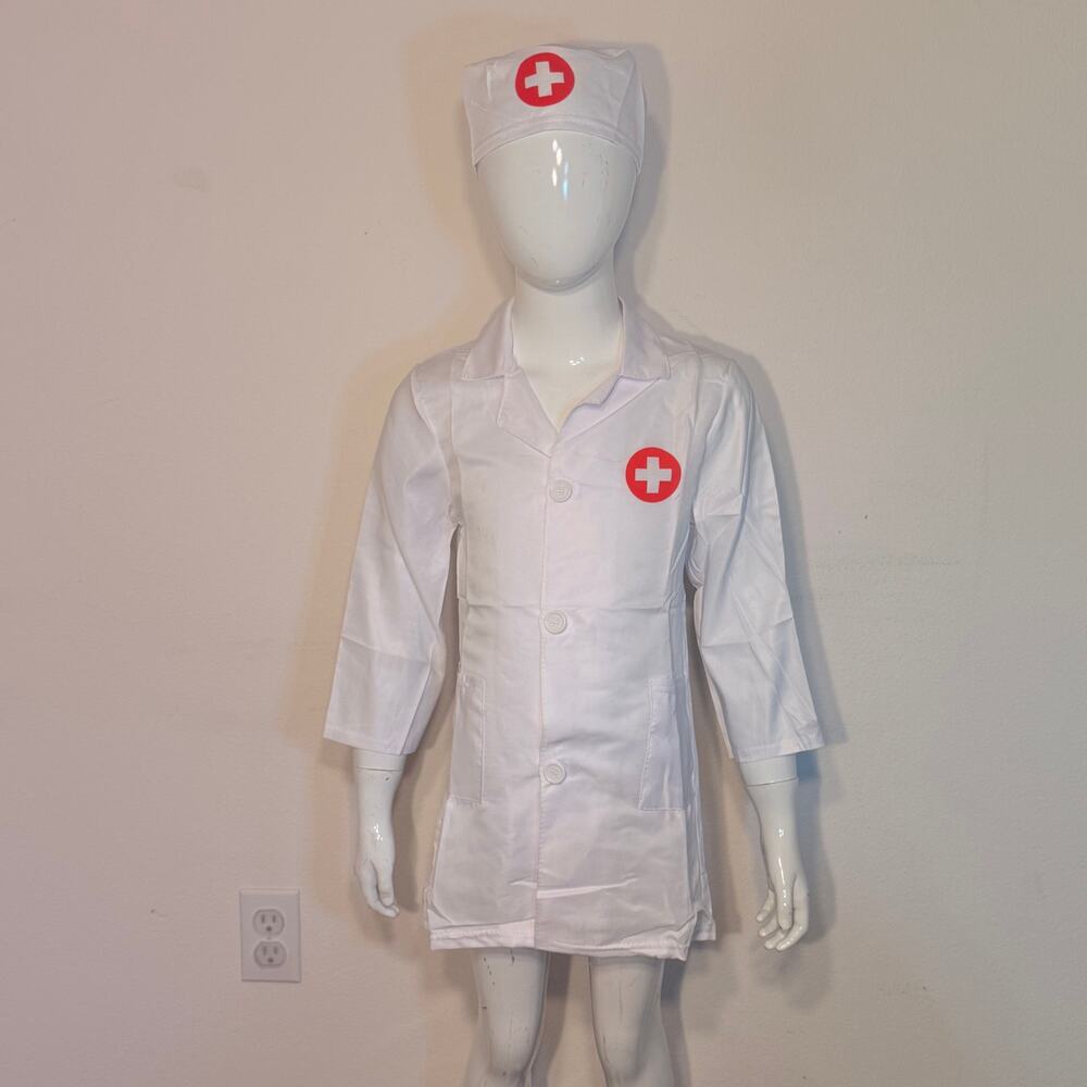 Brand New Nurse Costume Dress & Hat White Red Cross Small